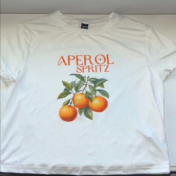 SHEIN Tops - New SHEIN Classic White T-Shirt Italy themed “Aperol Spritz” lettering oranges